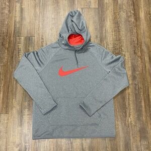 Nike Sweatshirt Men's Medium Gray Dri-Fit Hoodie Stitched Swoosh Logo Activewear